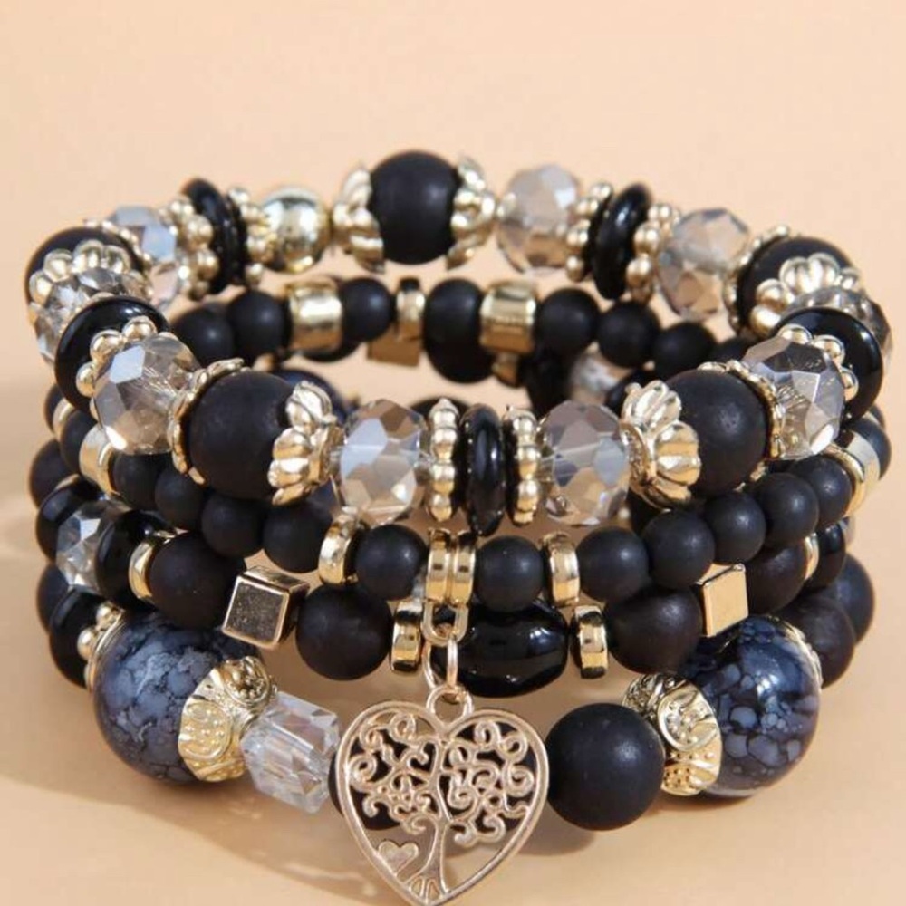 Elegant Black and Gold Beaded Bracelet Set